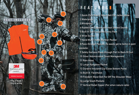 IWOM XT Features list Archery and Gun Hunting Insulated Hunting Suit
