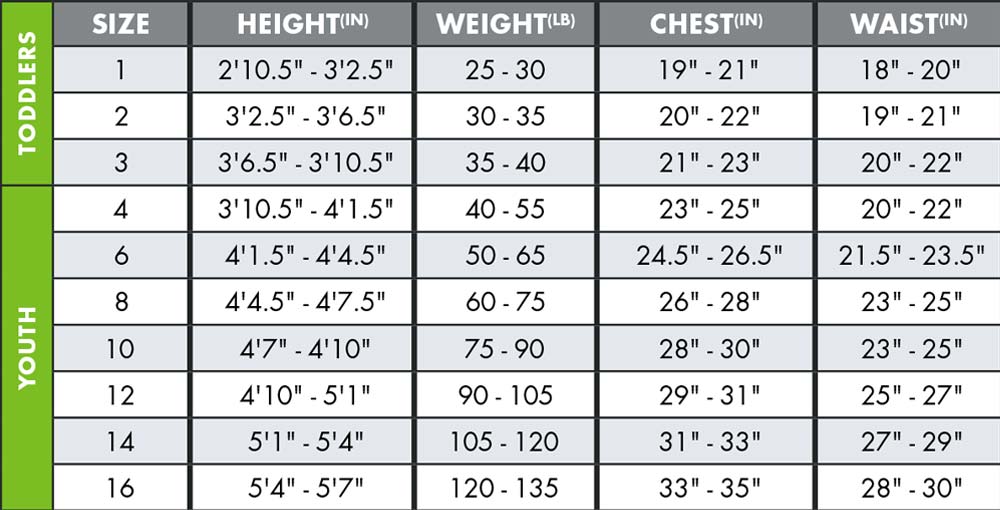 Youth Small Shorts Size Chart