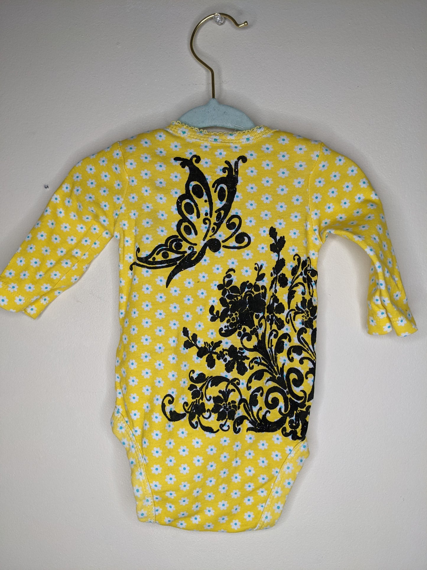 Yellow Flower Garden  Long Sleeve Baby Bodysuit - 3 months