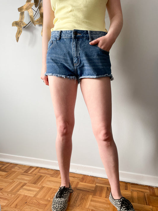 Garage Black Cutoff High Rise Cotton Denim Festival Shorts - Size