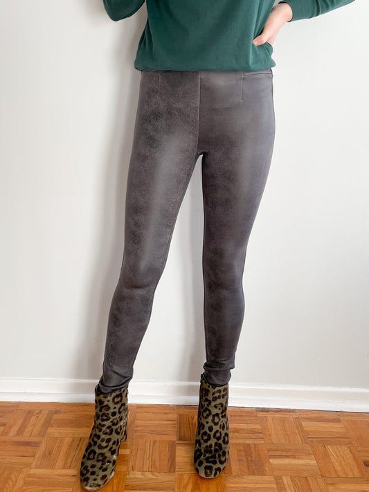 7 For All Mankind Taupe Gray Faux Leather Fleece Lined Legging