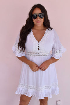 The Luci Lace Detailed Dress- White