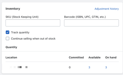 Inventory setting in Shopify product admin showing that the product is available