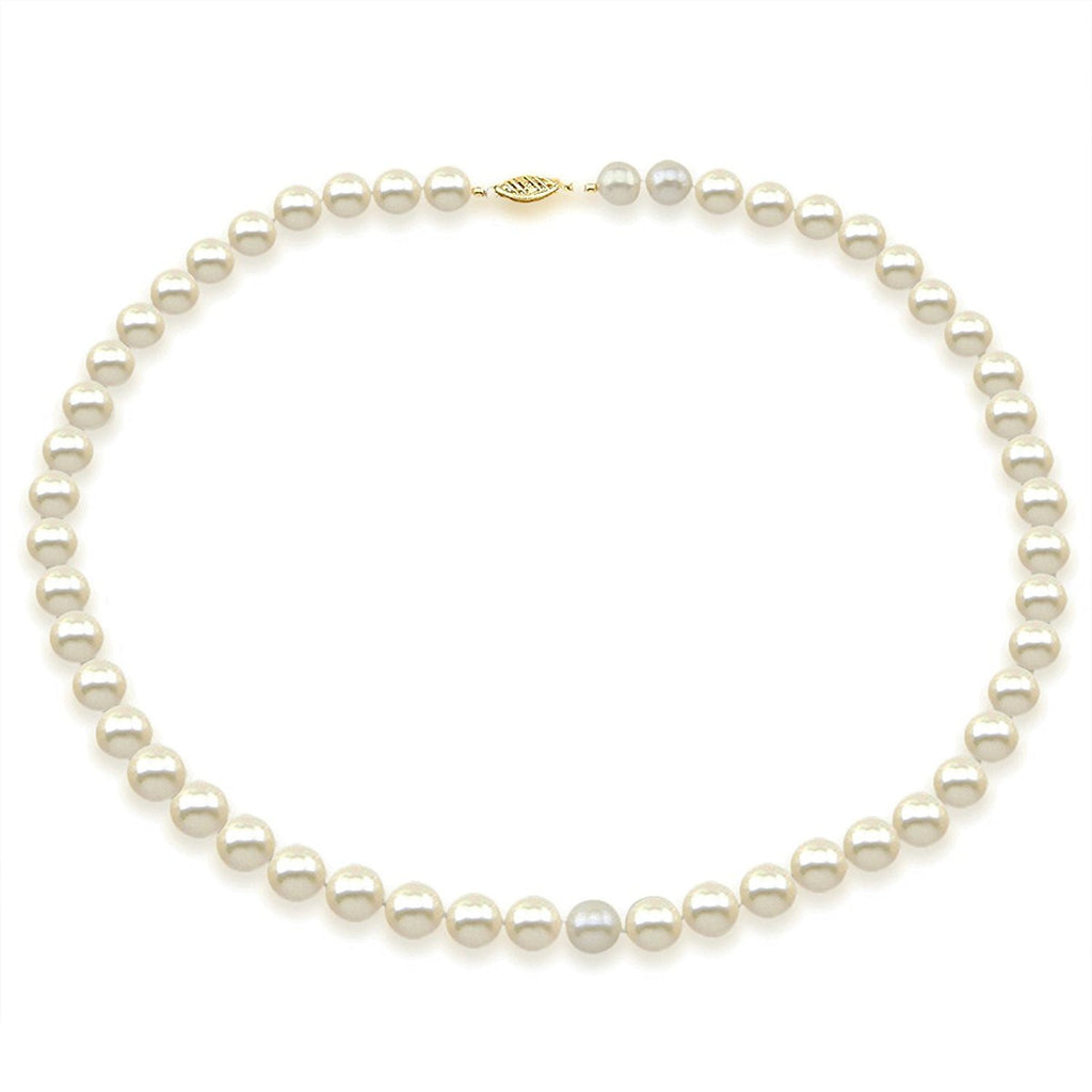 14K Yellow Gold 6.0-6.5mm White Akoya Cultured Pearl Necklace - AA+ Qu ...