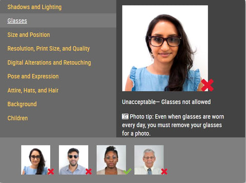 Glasses not allowed for passport photo