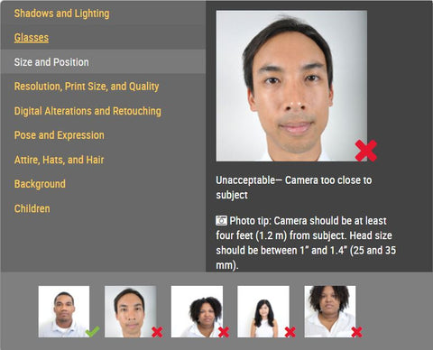 passport photo's positioning is important