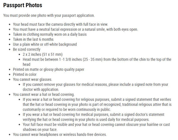 US Passport Photo Requirement Description