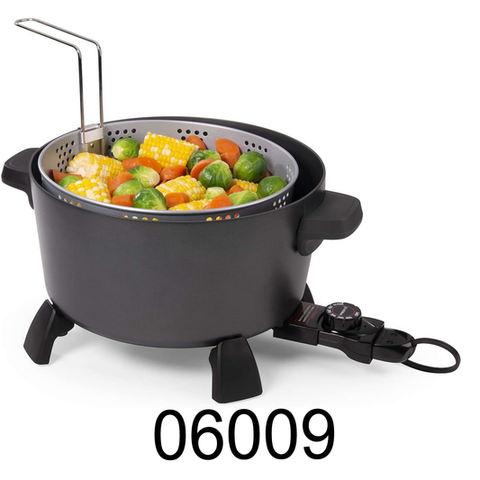 Brentwood Stainless Steel 1.9 Quart Cordless Electric Hot Pot Cooker and Food Steamer in Black