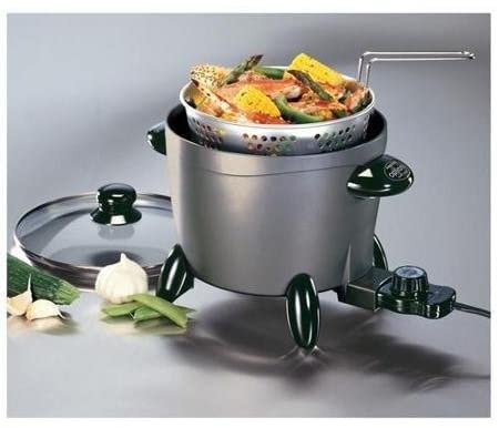 Brentwood Stainless Steel 1.9 Quart Cordless Electric Hot Pot Cooker and Food Steamer in Black