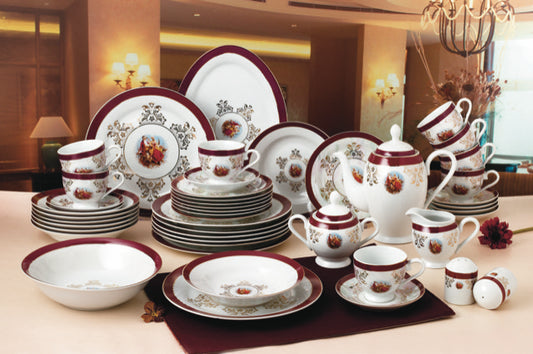 49 PC Navy Golden Rose Pattern Royal British Dinner Set – R & B Import