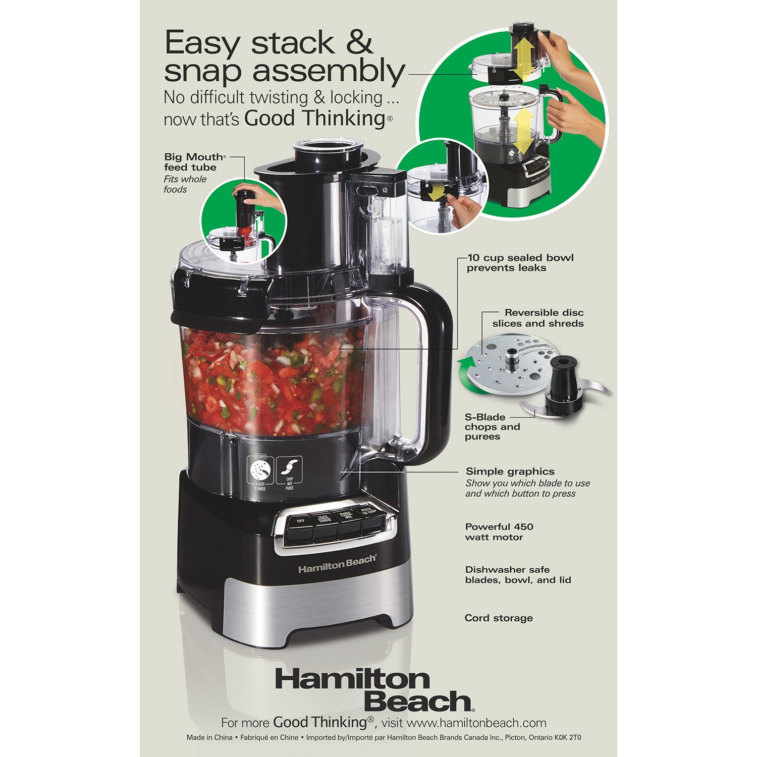 hamilton beach stack and snap food processor 10 cup