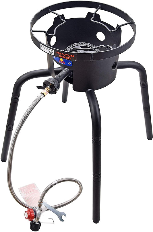  Portable Camping Stove, 8,000 BTU Output Gas Stove, Outdoor  Single Burner Propane Stove with Inlet Gas Regulator and Pipe, Cooking  Grate, Wooden Tray : Sports & Outdoors