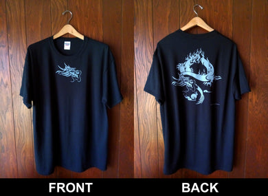 GRAY DRAGON ON BLACK T-SHIRT (FRONT AND BACK) - AutomotiveFineArt.com