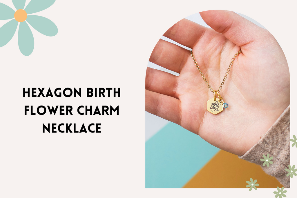 Hexagon Birth Flower Charm Necklace
