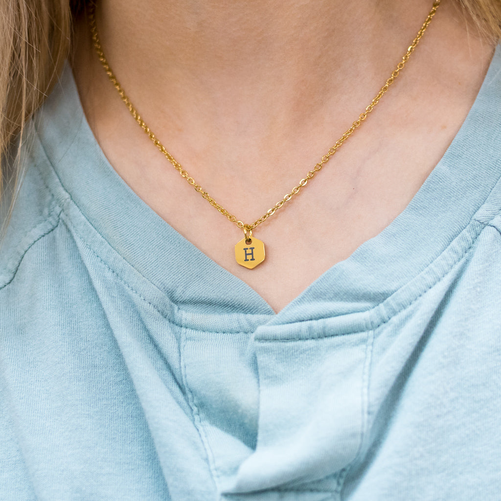 Tiny Hexagon Initial Necklace - Modern Merrigold product image