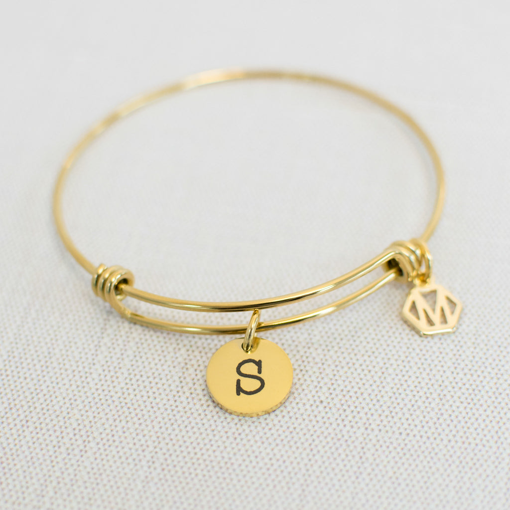 Personalized Initial Charm Bangle Bracelet - Modern Merrigold product image