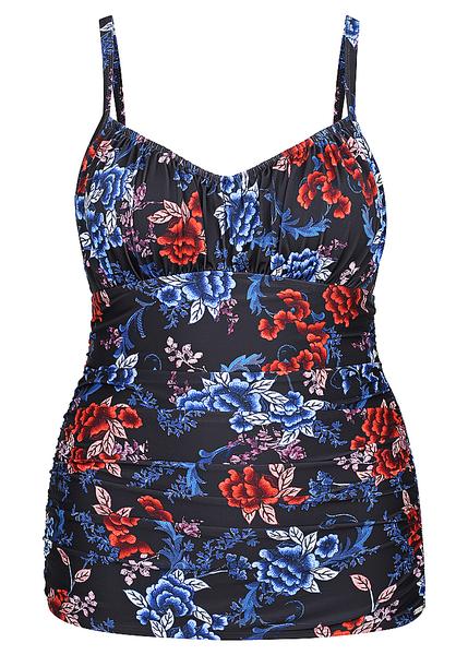 Embroidered Roses Underwire Tankini Swimsuit Top - Curvy Swimwear USA