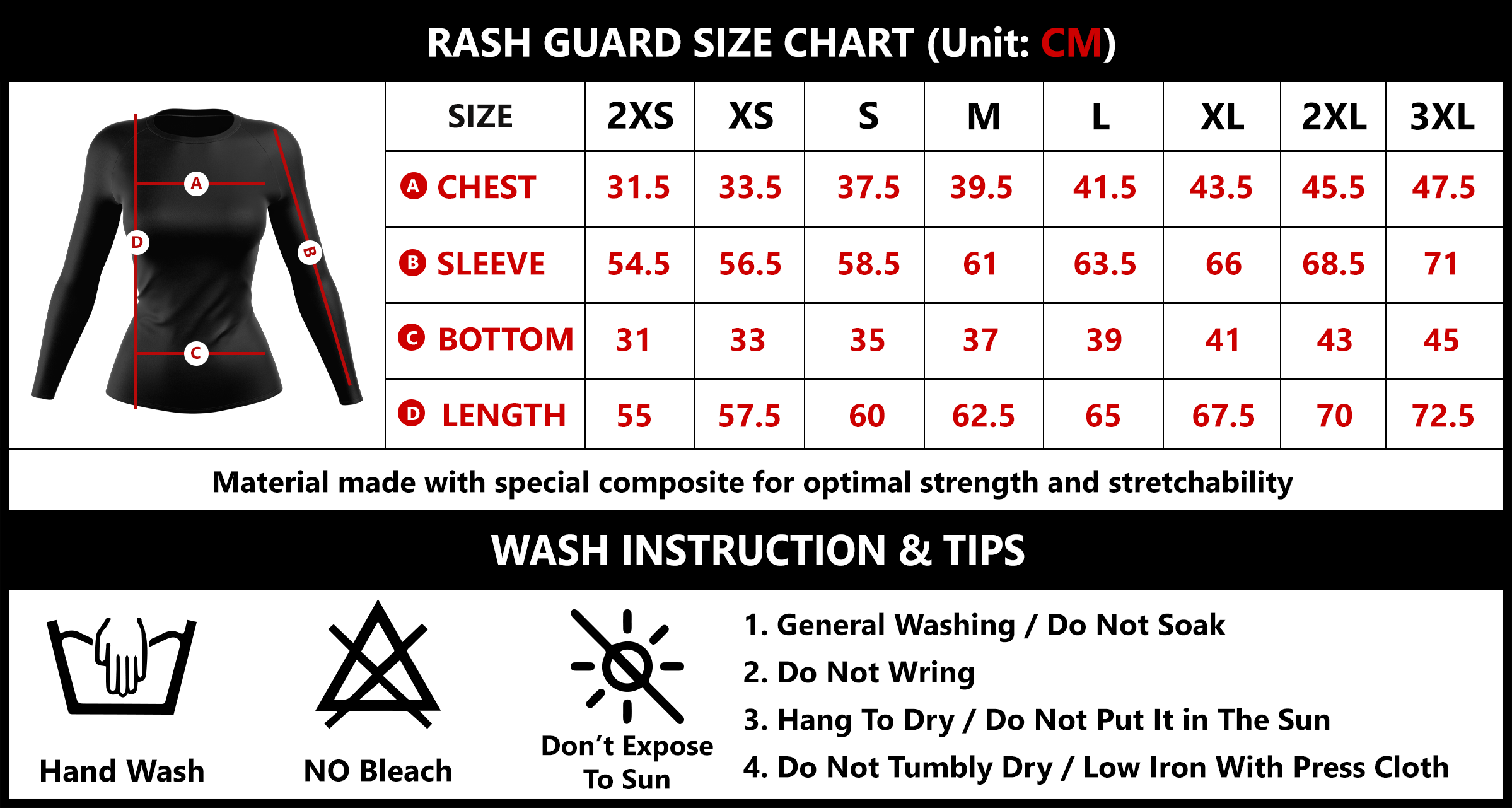 Rashguard Size Chart