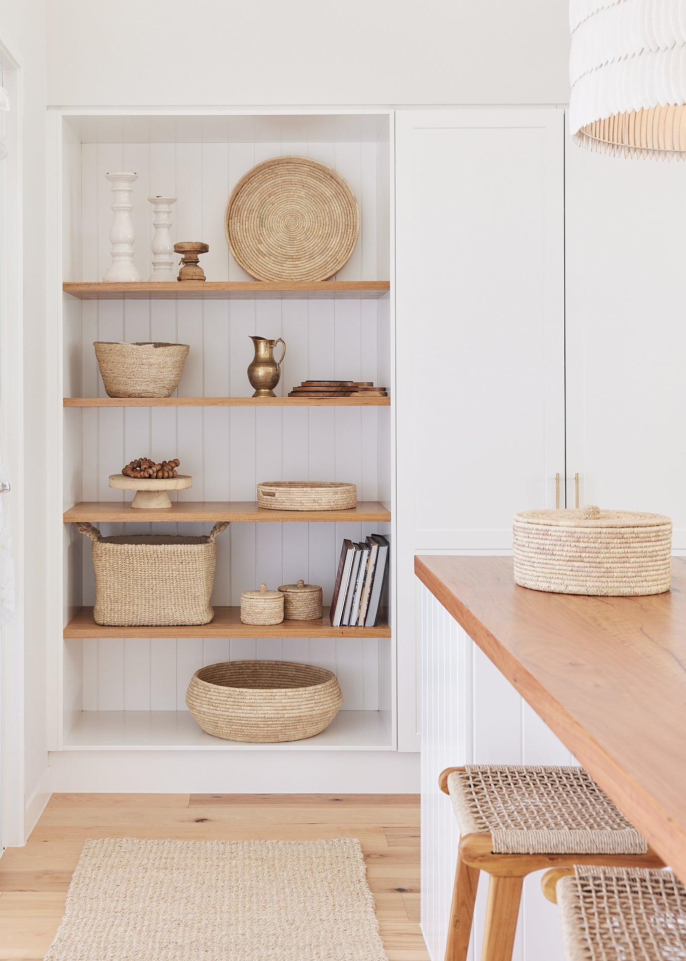 Shelves styles with natural woven baskets at Sundream Burleigh Heads