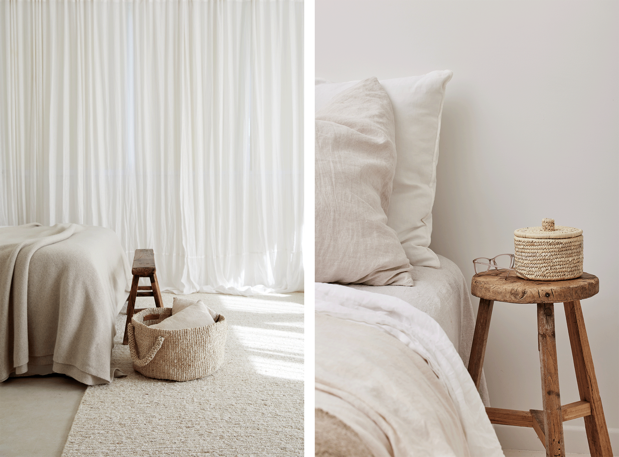 Woven baskets in bedrooms