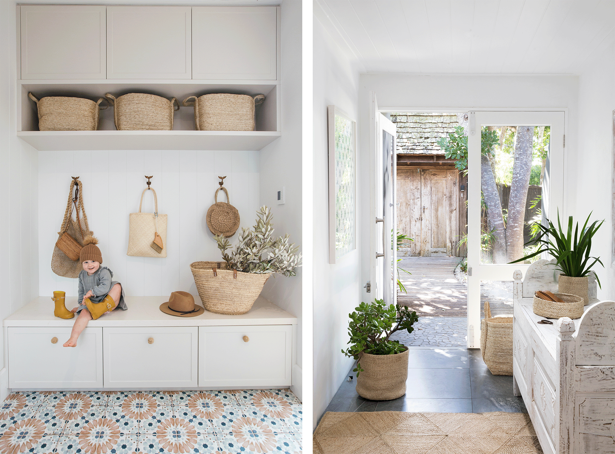 Baskets in the entryway and mudroom