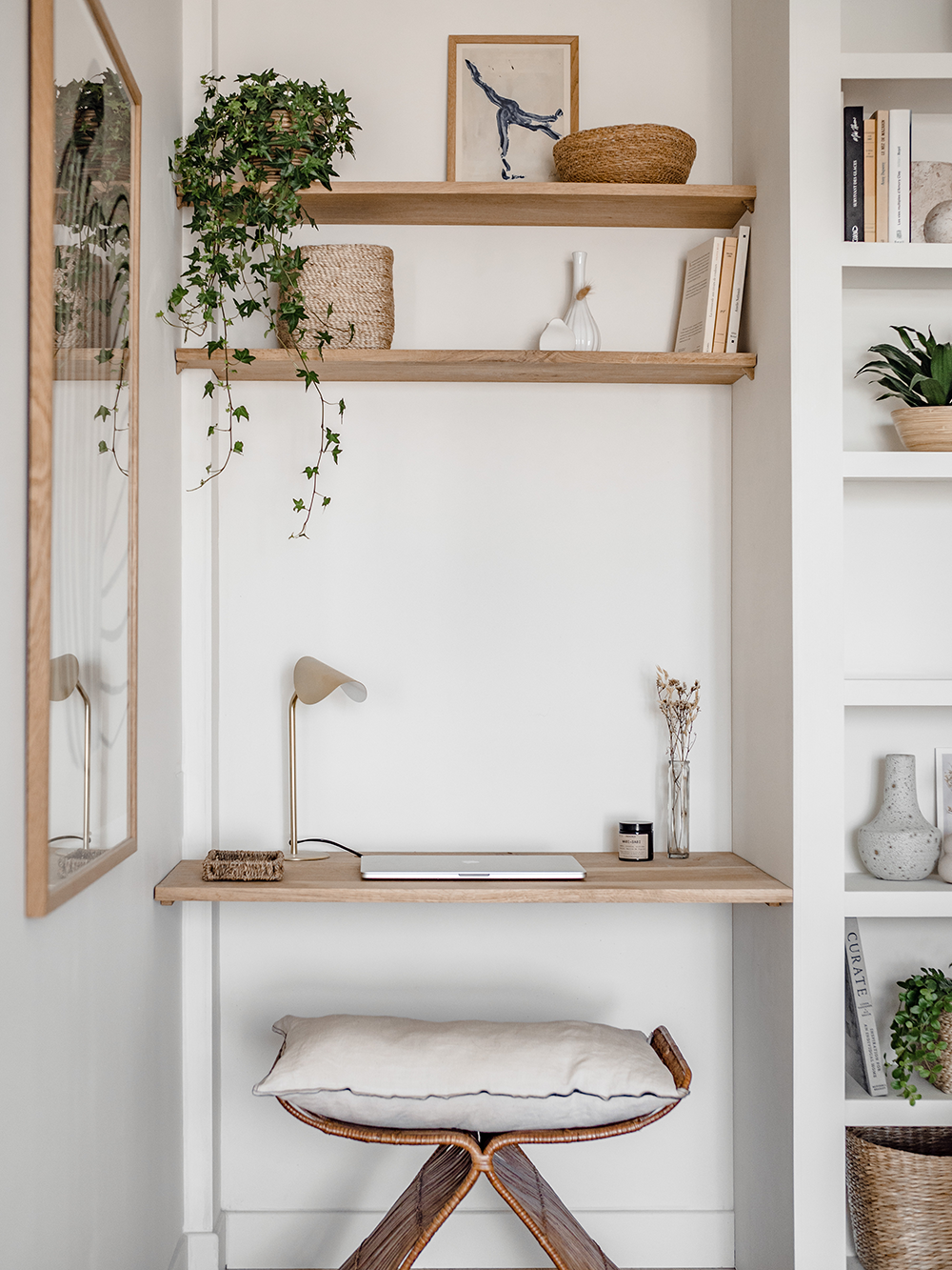 Small woven baskets for workspace storage