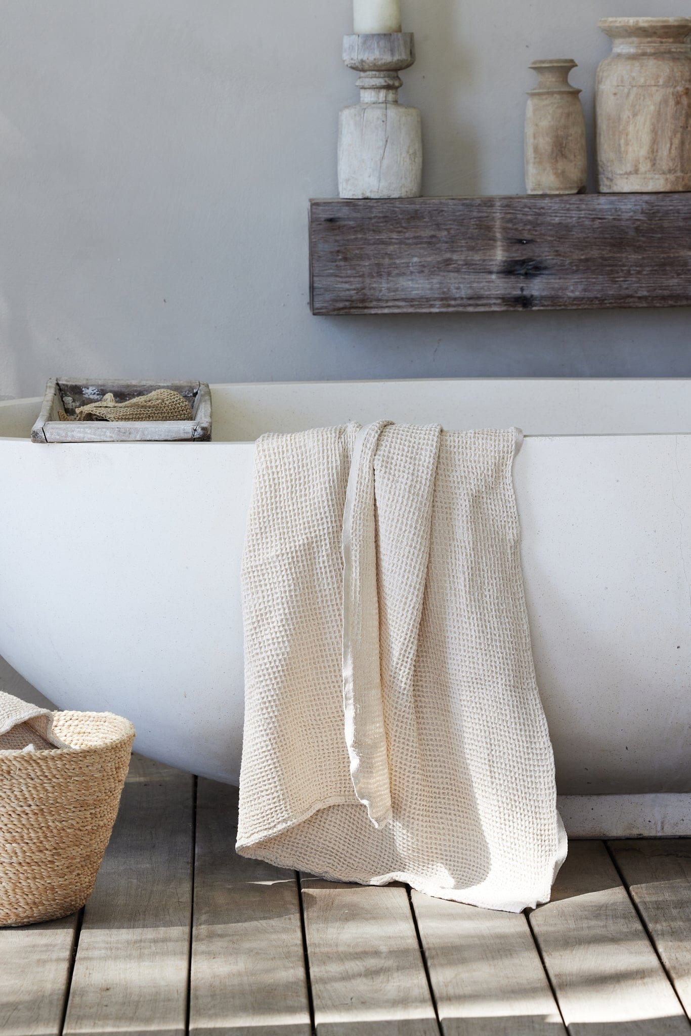 Handwoven Tea Towel - White w/t Oatmeal Stripes