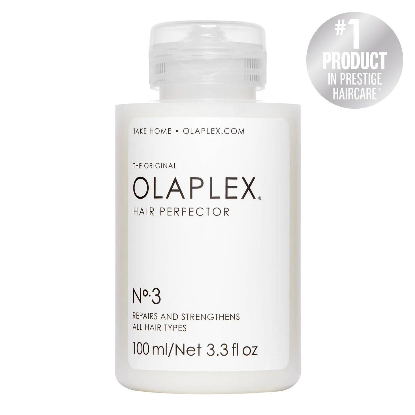 TAKE HOME OLAPLEX.COM THE ORIGINAL OLAPLEX. HAIR PERFECTOR N3 REPAIRS AND STRENGTHENS ALL HAIR TYPES 100mlINet 3.3 floz 