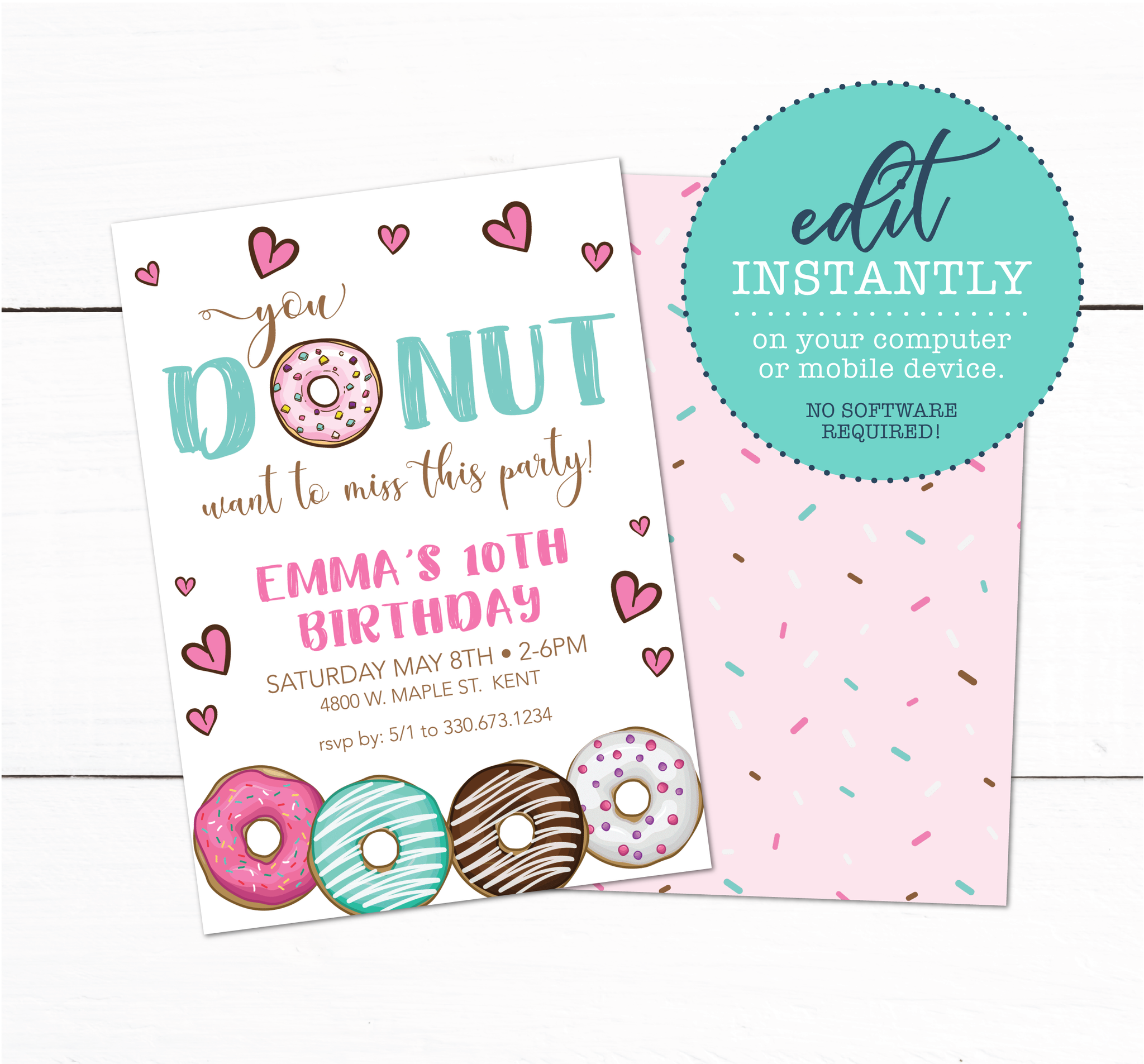 Girls Donut Theme Birthday Party Invitation Taylor George Designs