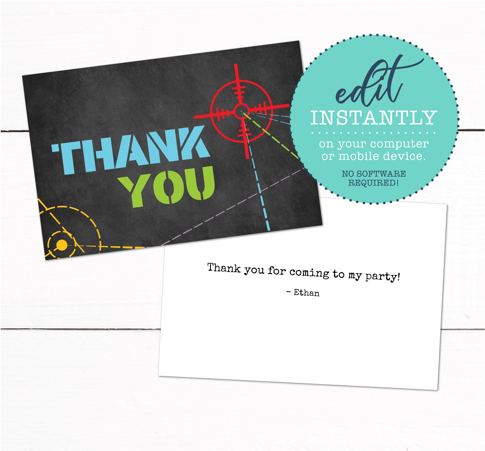 Laser Birthday Party Thank You Card Template Taylor George Designs