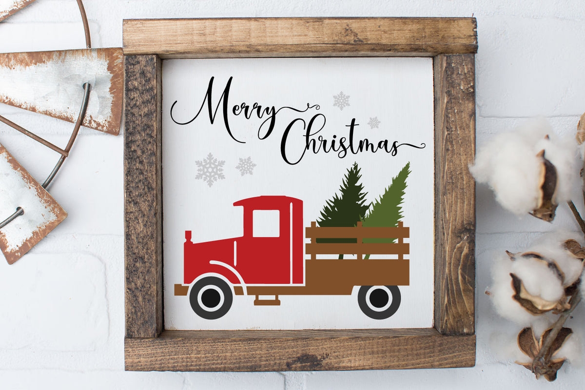 Download Christmas Vintage Red Truck Christmas Tree SVG DXF EPS ...