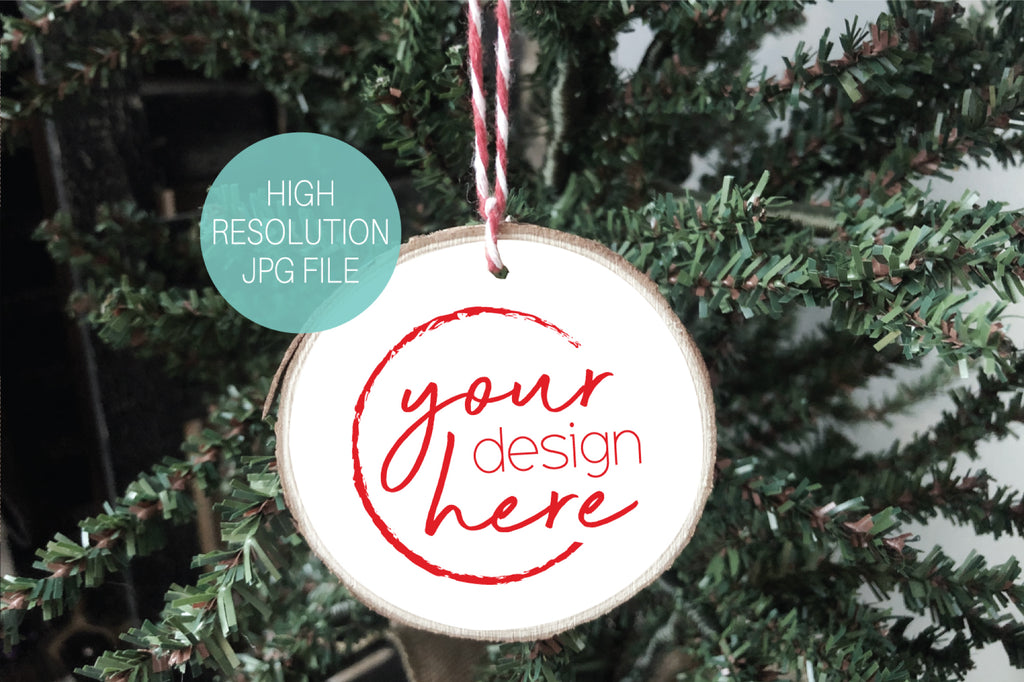 Download White Circle Wood Slice Christmas Ornament Mockup Taylor George Designs