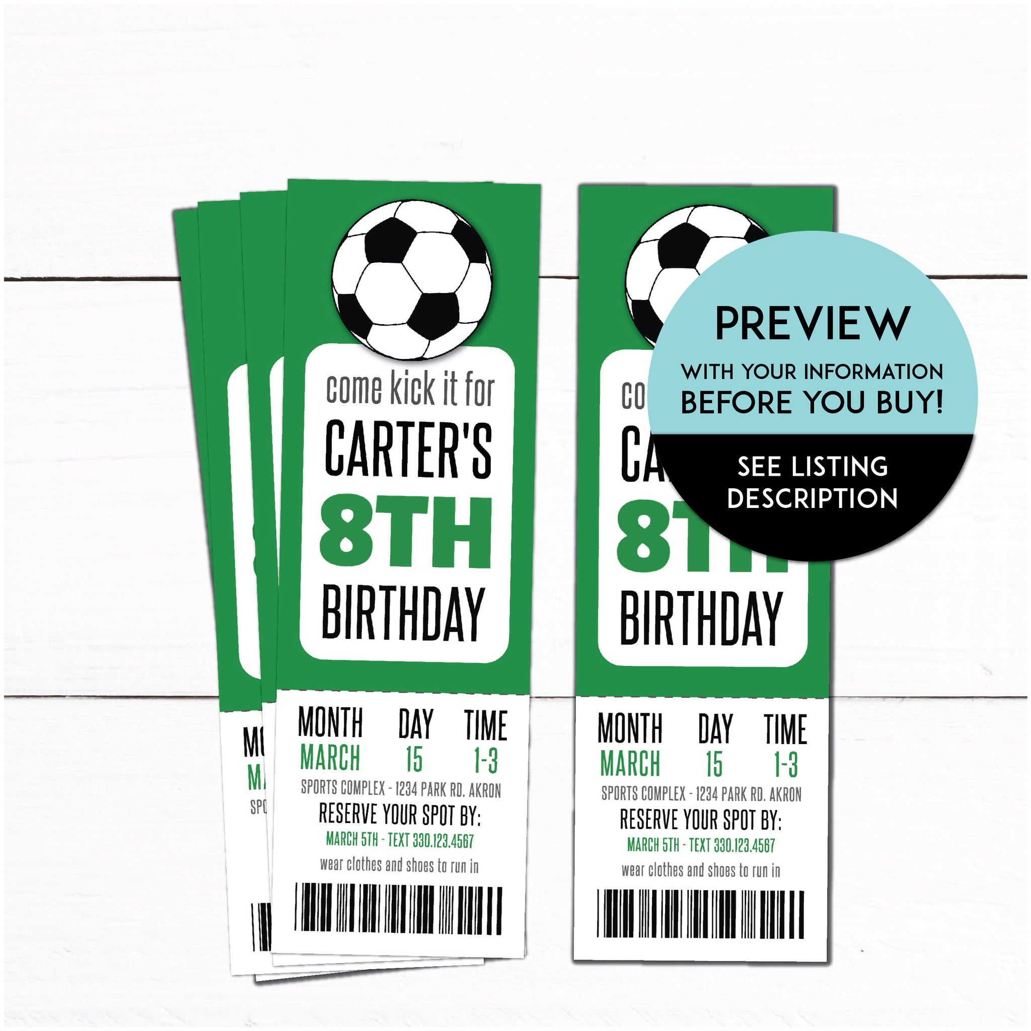  Soccer Birthday Party Ticket Invitation - Kids Soccer 