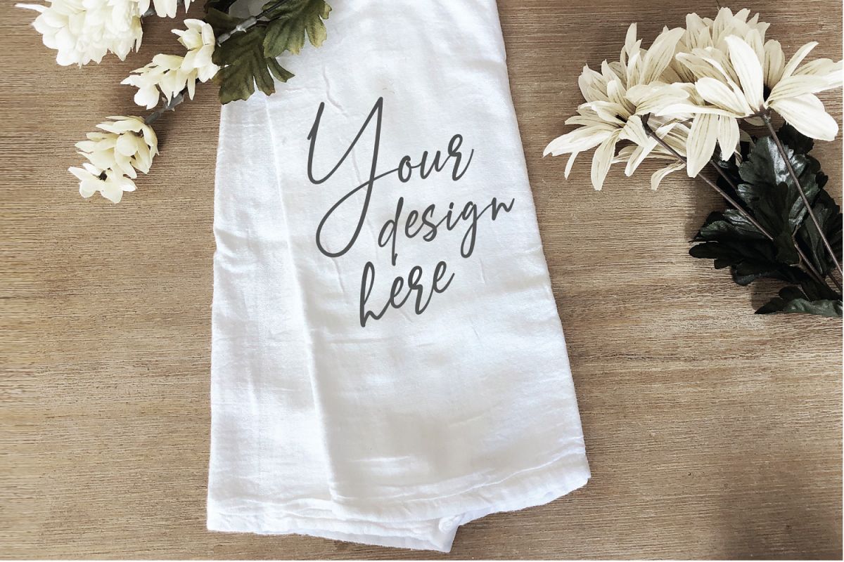 Download Tea Towel Flour Sack White Flowers Mockup - Taylor George Designs