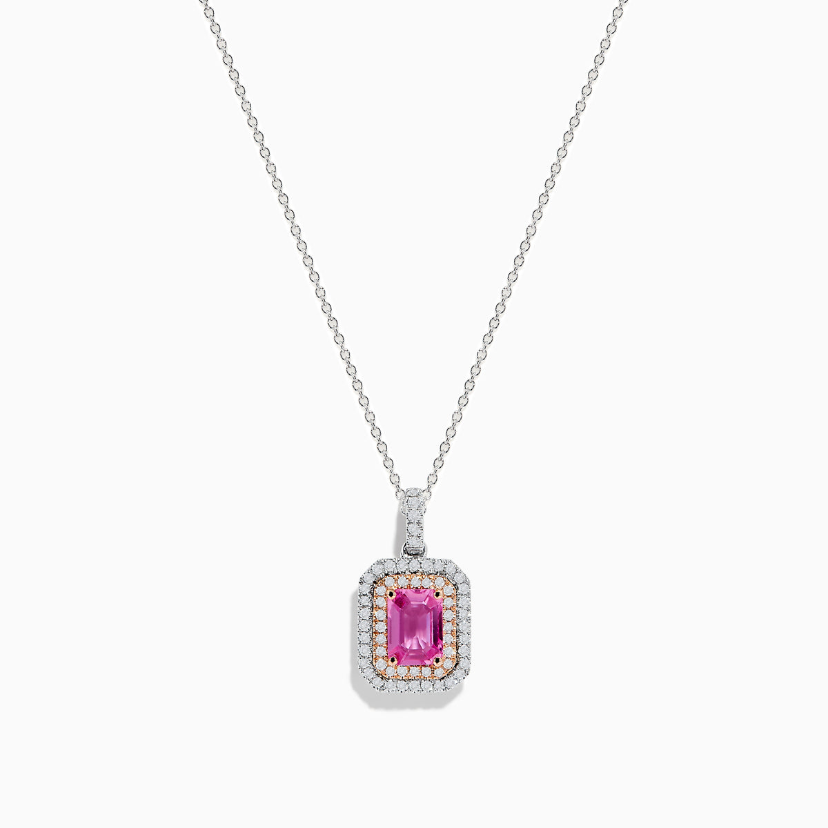 Effy 14K Two Tone Gold Pink Sapphire and Diamond Pendant