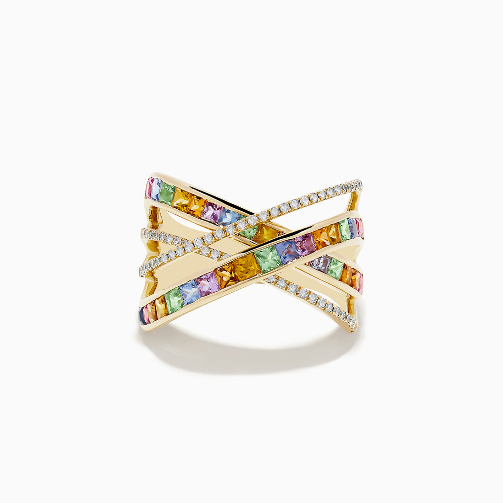 Effy Watercolors 14K Yellow Gold Multi Sapphire Crossover Ring ...