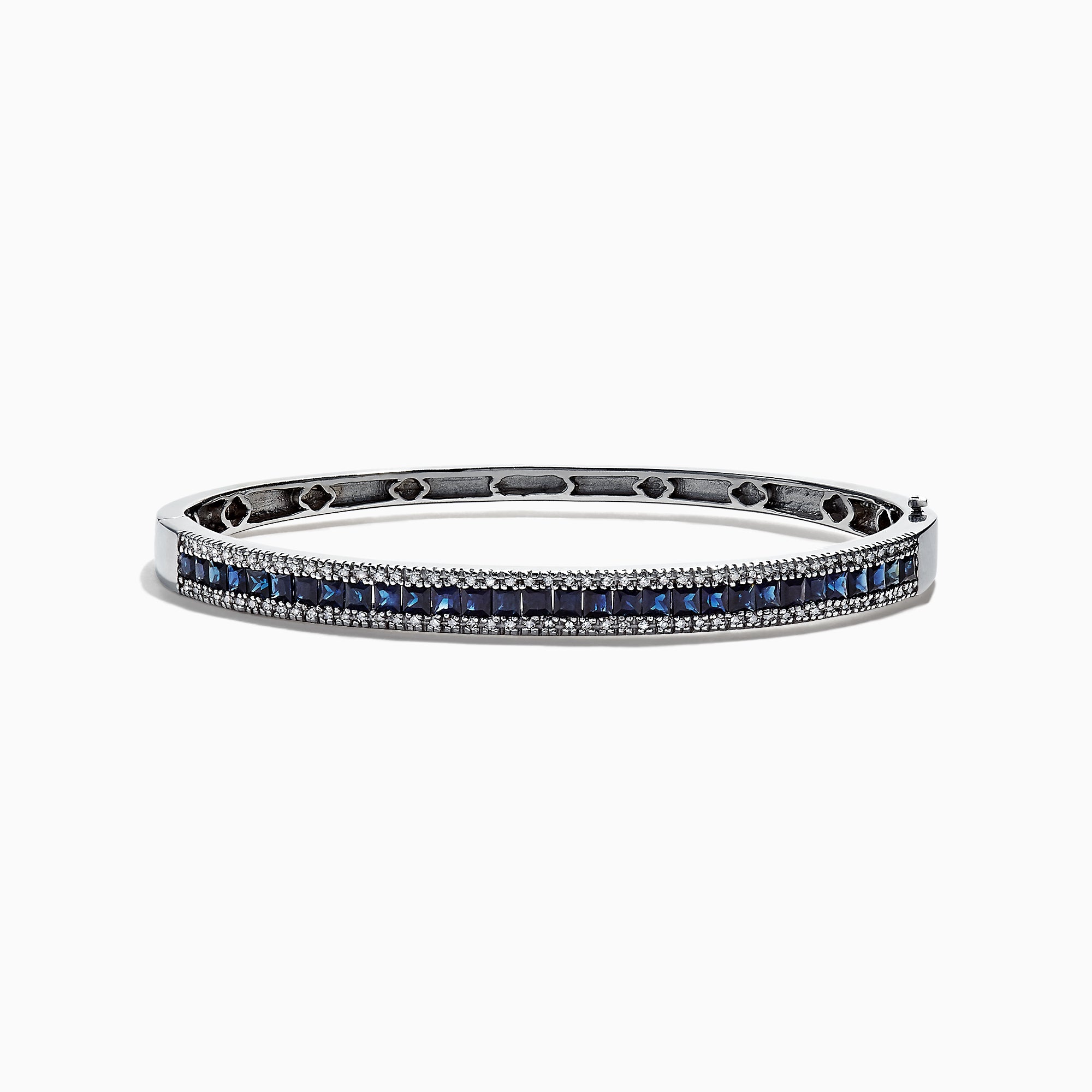 EFFY™ Collection Princess-Cut Blue Sapphire and 3/8 CT. T.W. Diamond Three  Row Bangle Bracelet in 14K White Gold | Zales Outlet