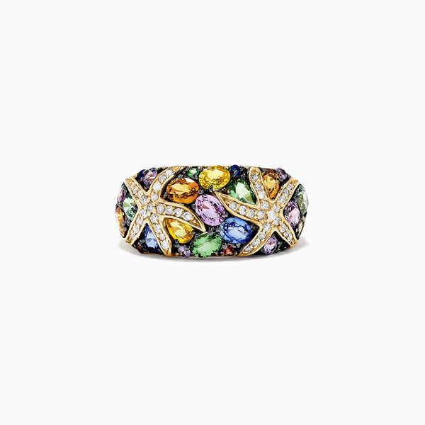 Effy Watercolors 14K Yellow Gold Multi Sapphire and Diamond Ring, 3.75 ...