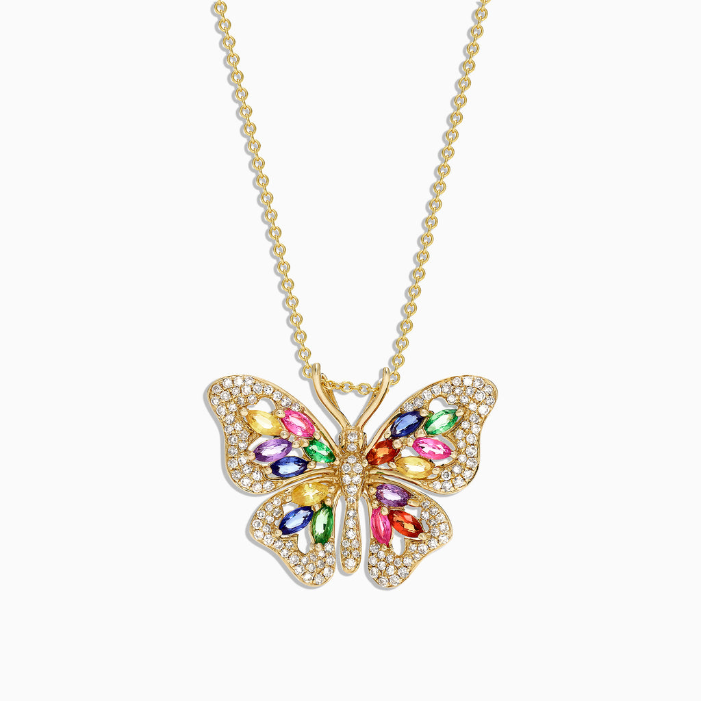 Effy Watercolors 14K Gold Sapphire & Diamond Butterfly Pendant, 2.34 T ...