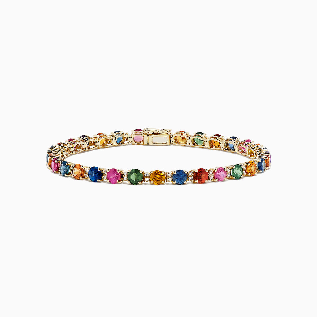 14K Yellow Gold Multi Sapphire and Diamond Bracelet, 11.16 TCW ...