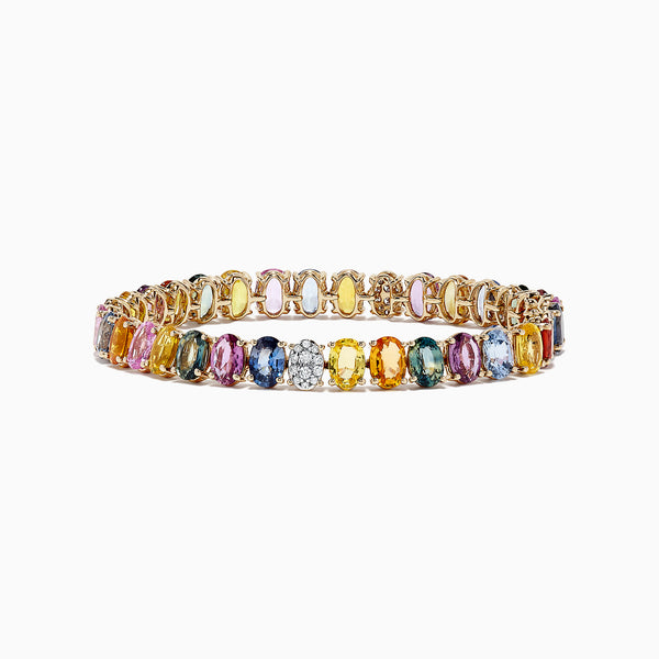 Effy Watercolors 14K Yellow Gold Multi Sapphire and Diamond Bracelet ...