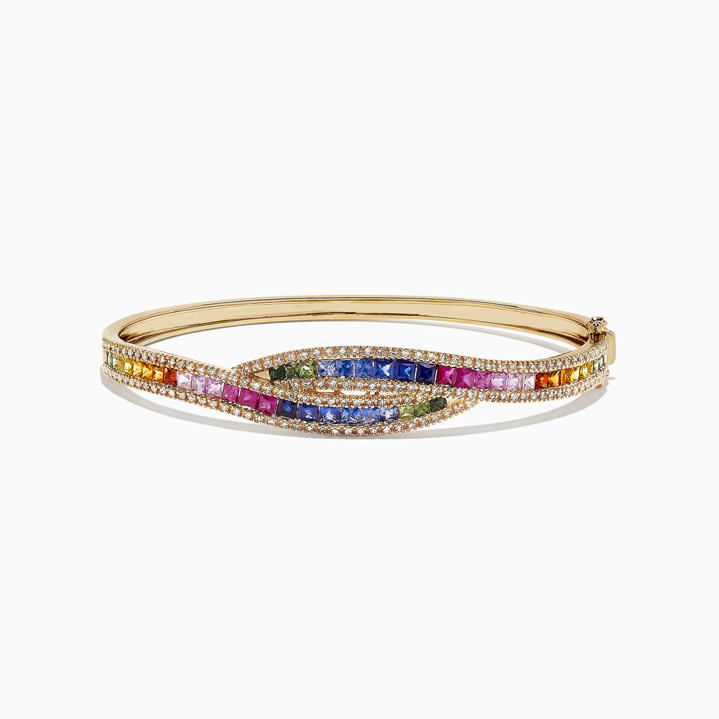 Effy Watercolors 14K Gold Multi Sapphire and Diamond Bangle, 4.17 TCW ...