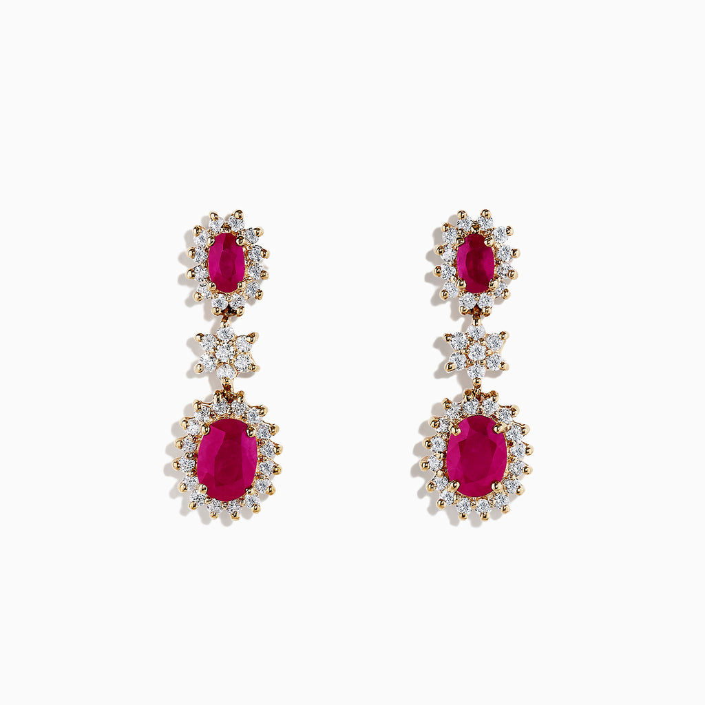 Effy Ruby Royale 14K Yellow Gold Ruby and Diamond Drop Earrings, 3.43 ...