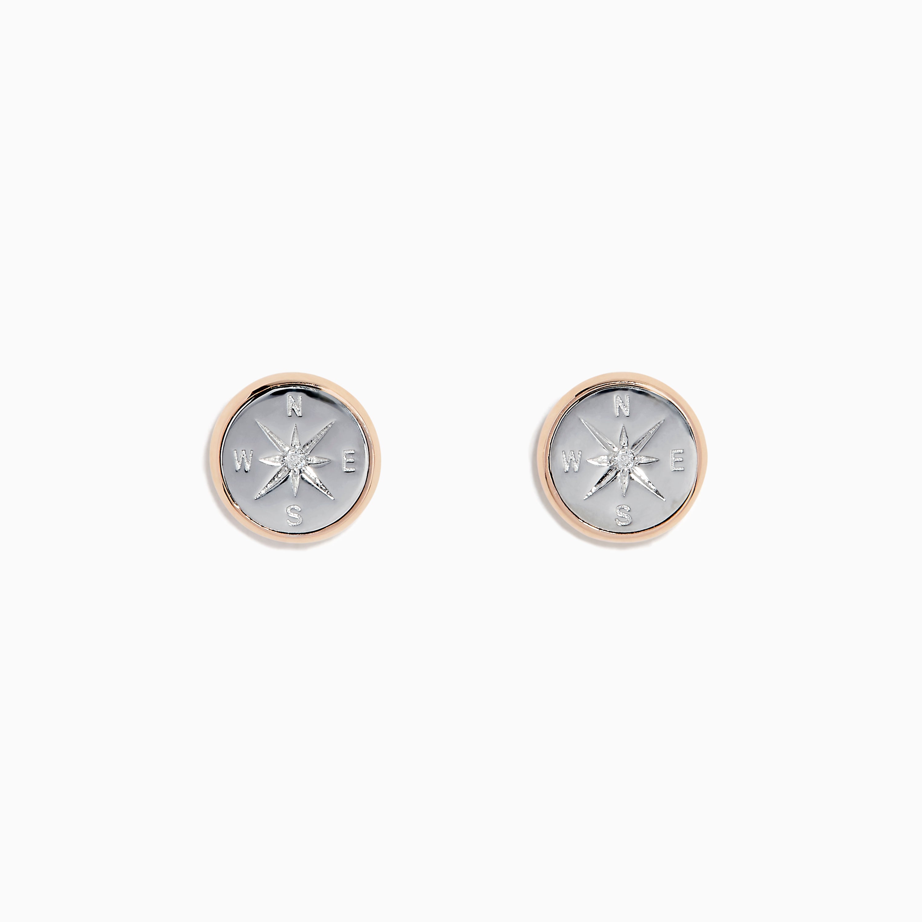 Effy Novelty 14K Two Tone Gold Diamond Compass Stud Earrings