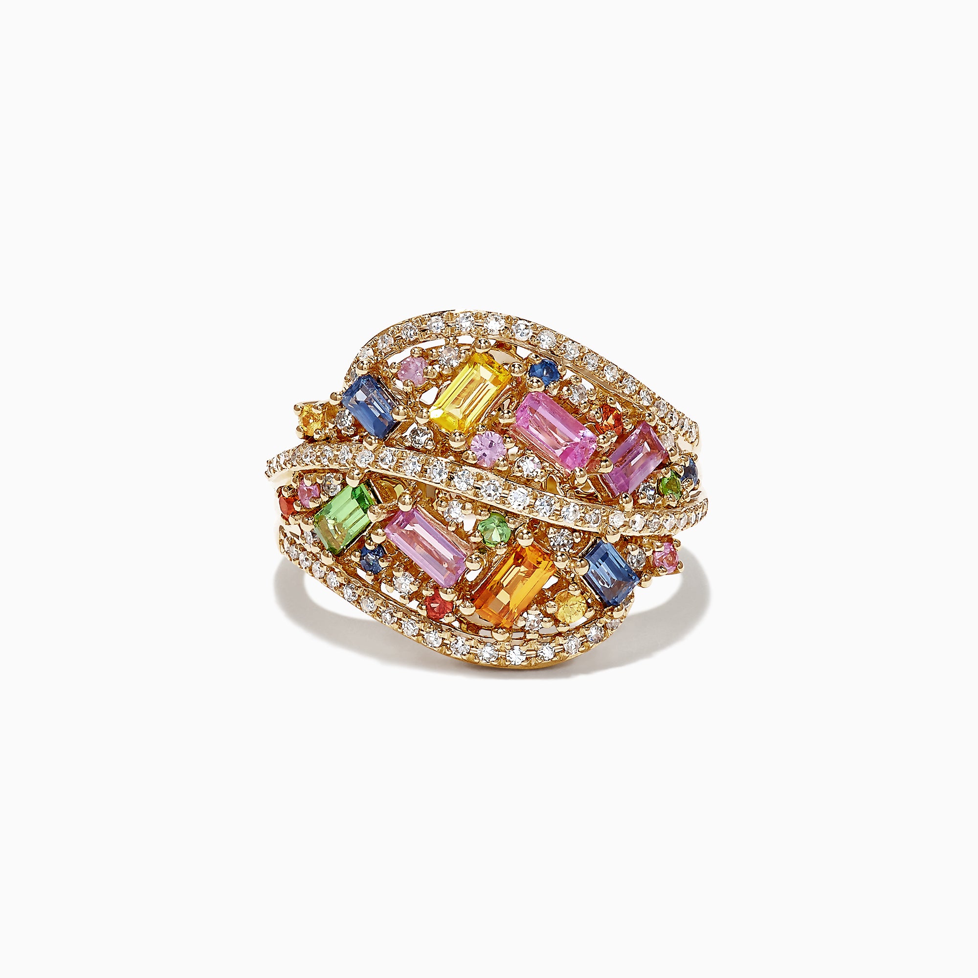 Effy 14K Yellow Gold Multi Sapphire and Diamond Ring, 1.82 TCW ...