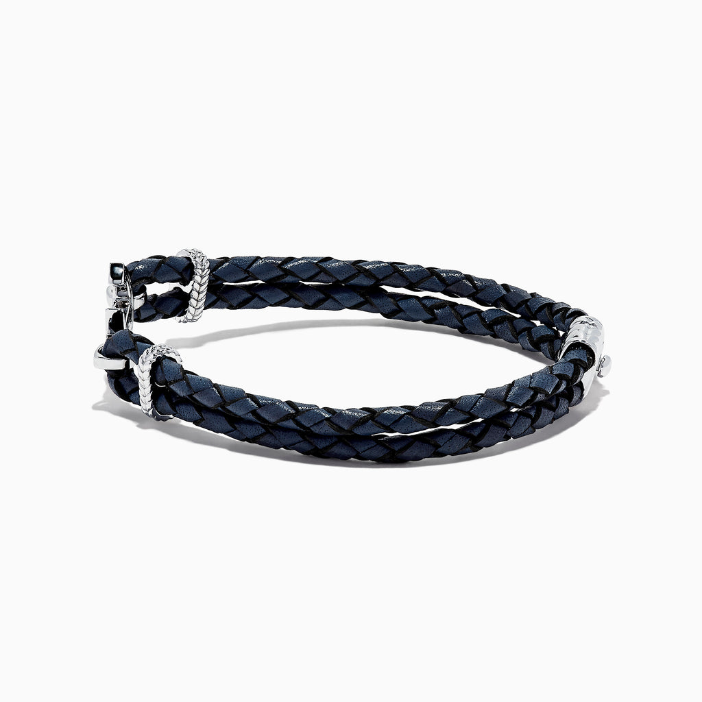 Effy Men's Sterling Silver Woven Leather Sapphire Anchor Bracelet, 0.5 ...