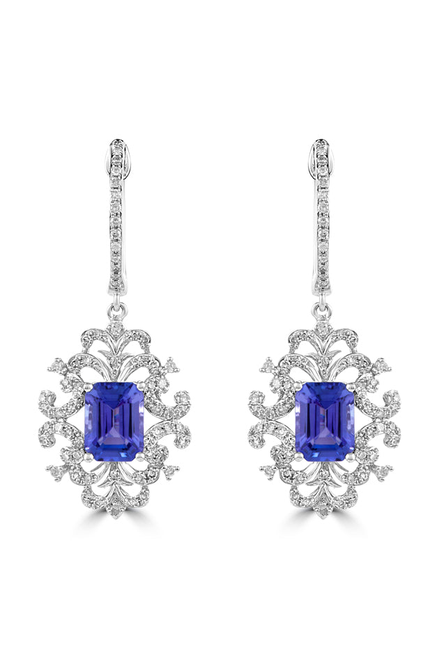 Effy Tanzanite Royale 14K White Gold Tanzanite & Diamond Earrings, 2.1 ...