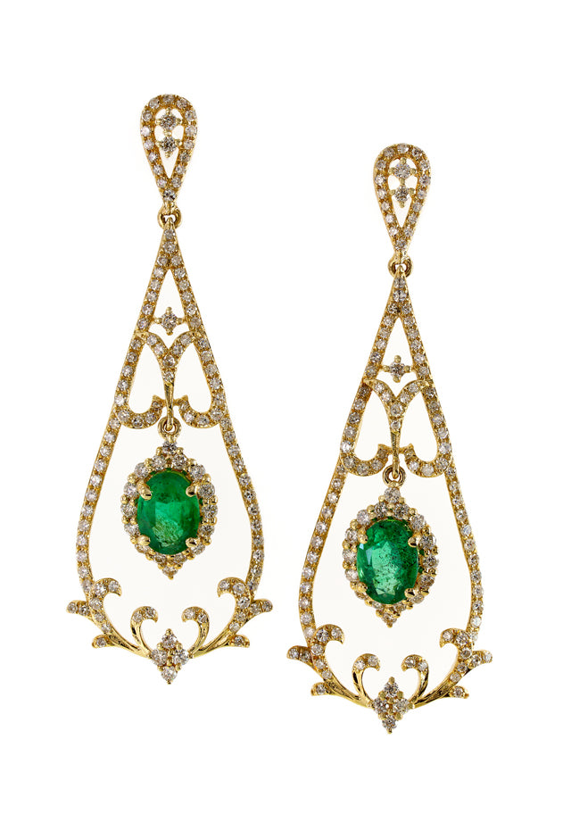 Effy Brasilica 14K Yellow Gold Emerald & Diamond Earrings, 1.78 TCW ...
