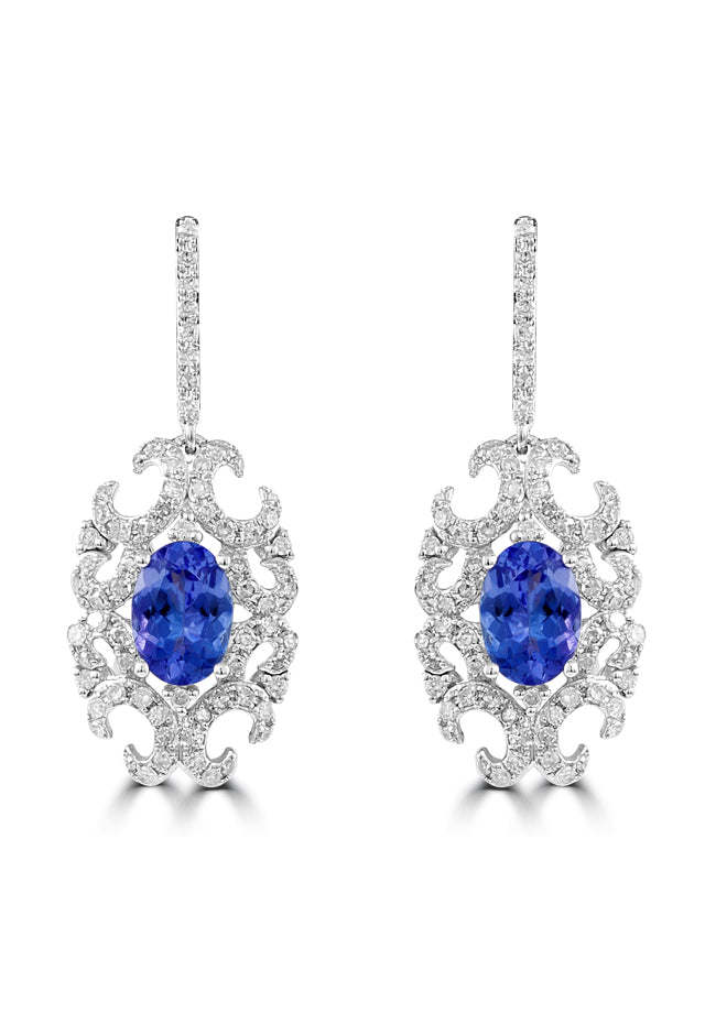 Effy Tanzanite Royale 14K White Gold Tanzanite & Diamond Earrings, 2.2 ...