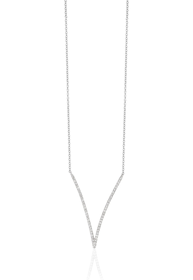 Effy Pave Classica 14K White Gold Diamond V-Shape Necklace, 0.28 TCW ...